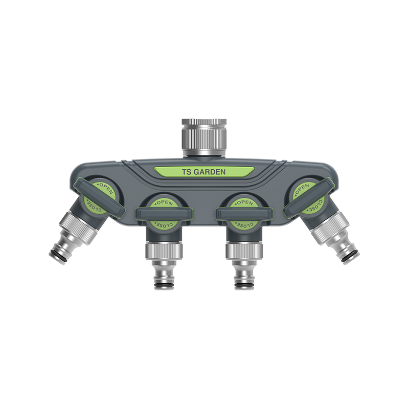 Metal four way connector with valve TS3060
